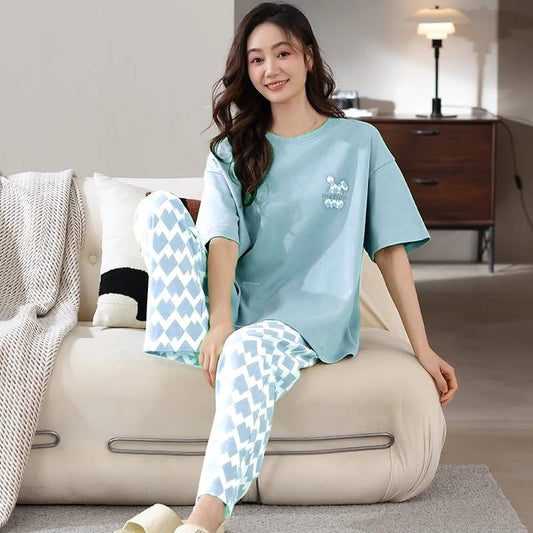 printed sky blue half sleeves shirt night wear