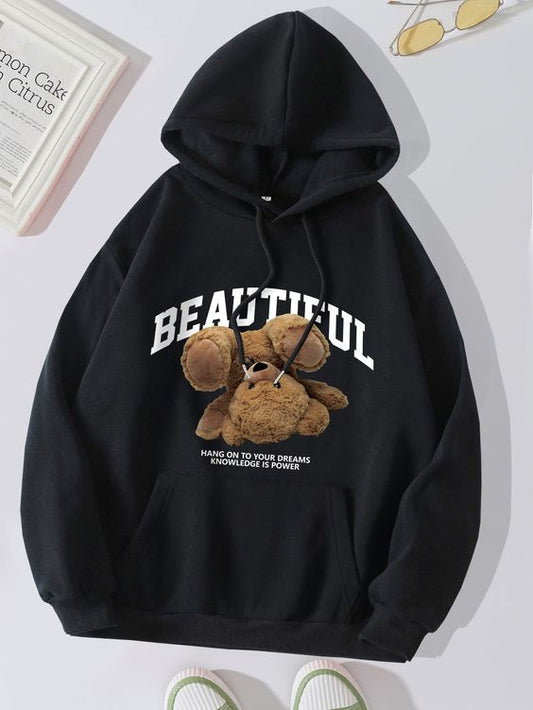 black beautiful bear printed hoodies