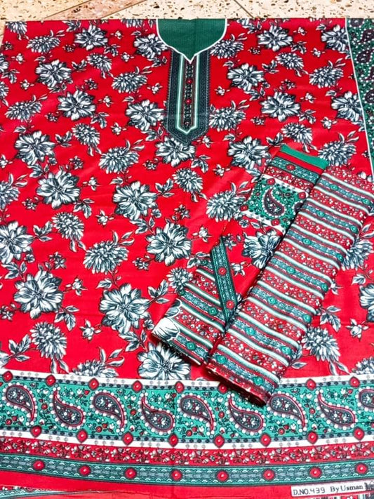 Ladies printed unstitched suit 3pc